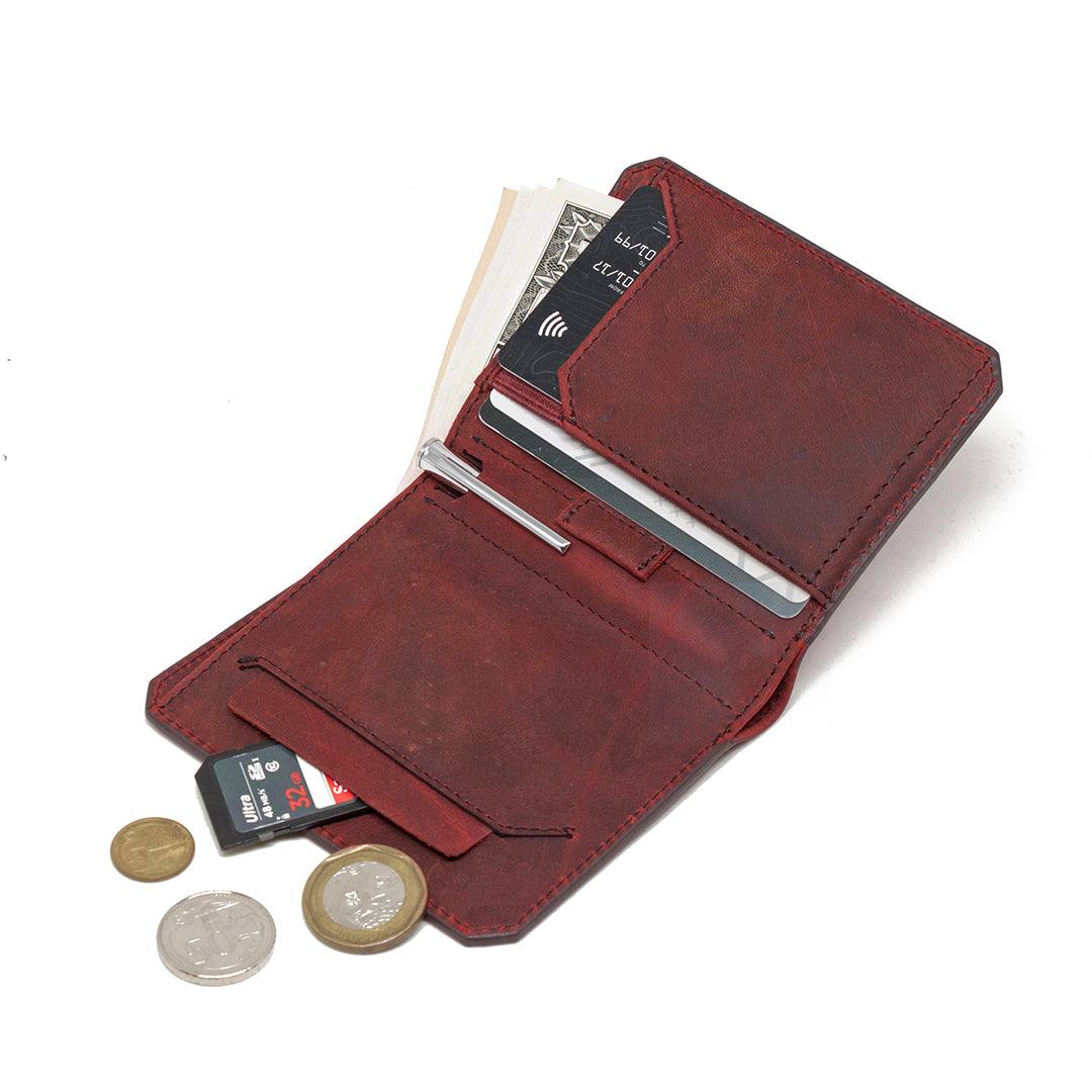Kaizen Slim Wallet Red Crazy Horse Leather